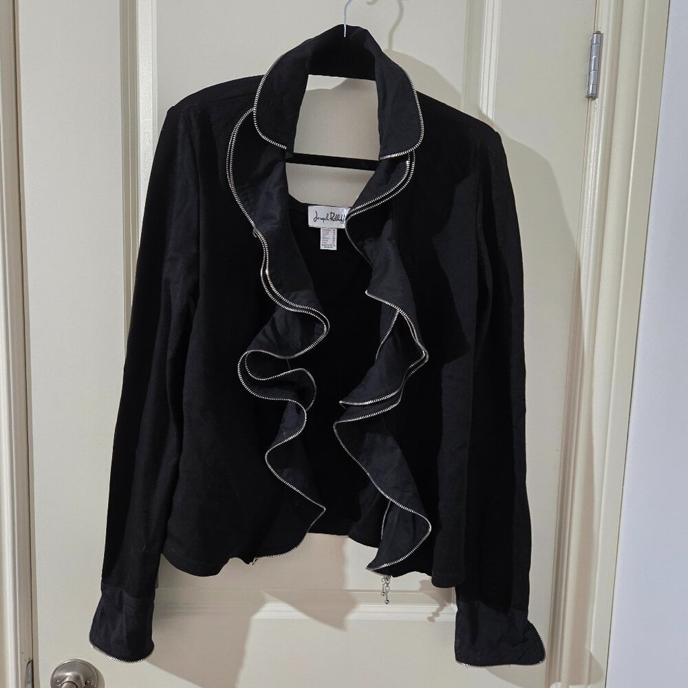 Joseph Ribkoff Black Ruffle Zipper Detail Jacket